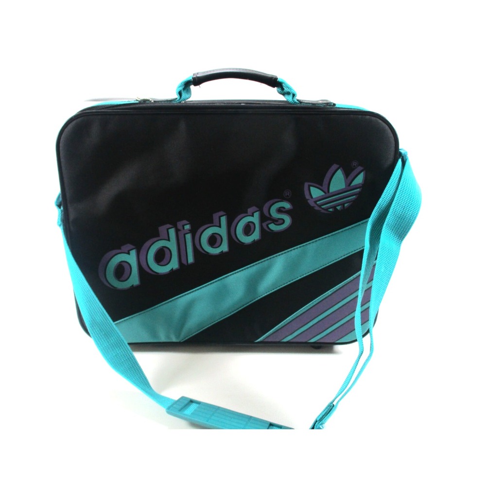 Adidas Originals Trefoil Vintage Retro Big Airliner Bag Case Black and Teal - Picture 2 of 13